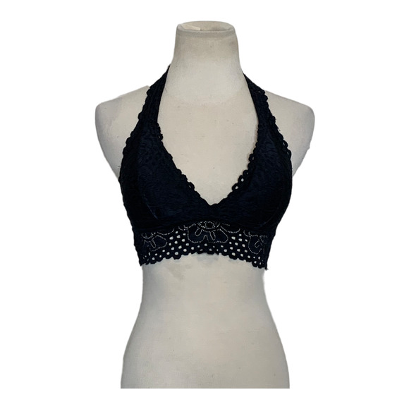Black halter neck padded lace bralette size small - Picture 4 of 8